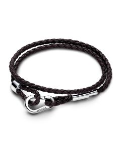 Pandora Moments Brown Braided Double Leather rannekoru 593338C01-D2