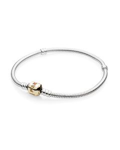 Pandora hopeinen rannekoru 14K kultalukolla